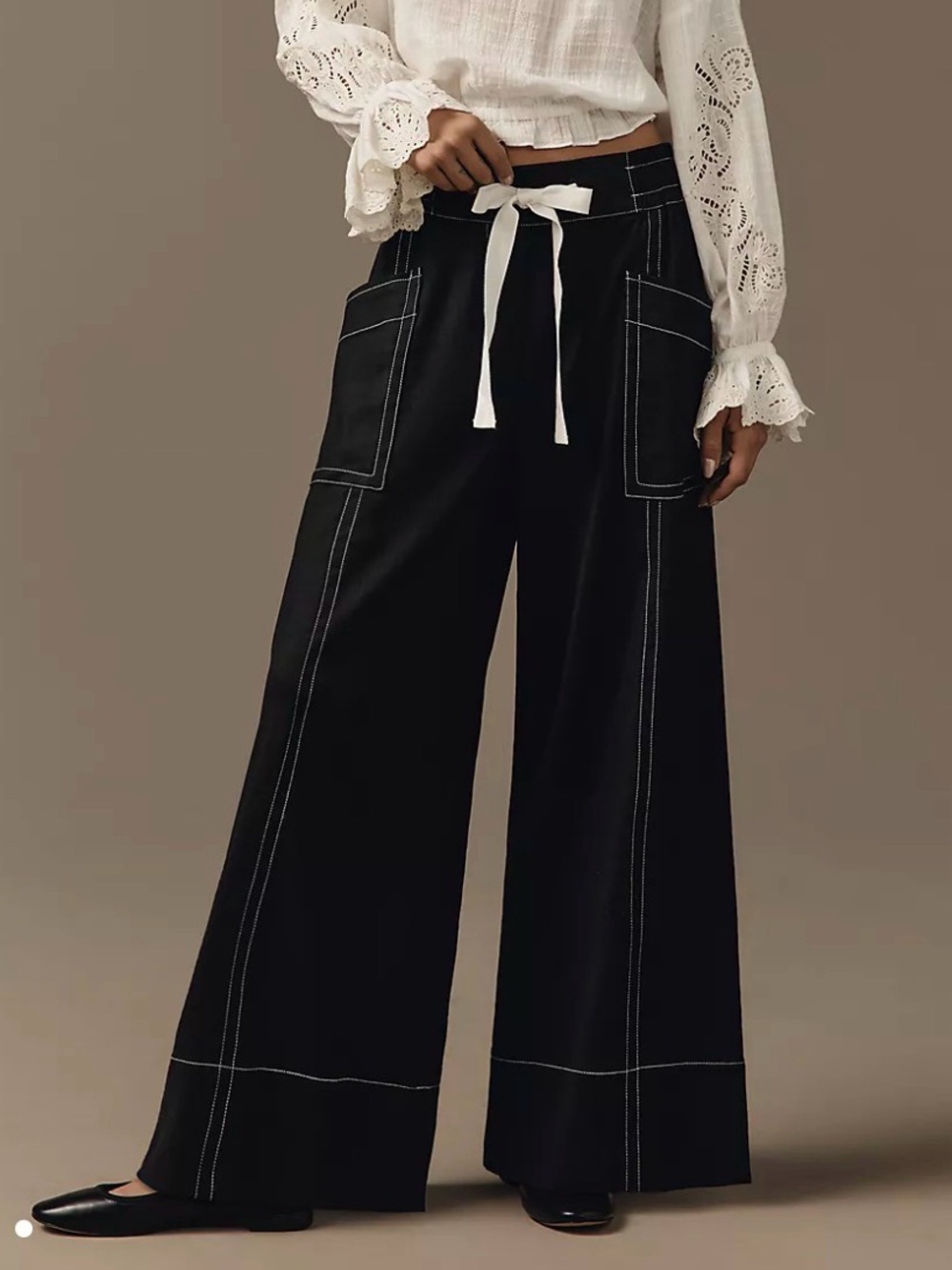 Maeve / Anthropologie Linen Blend Pull-On Wide-Leg Pants Black Medium